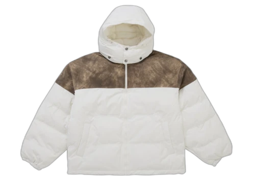 Supreme Leather Yoke Puffer Jacket White