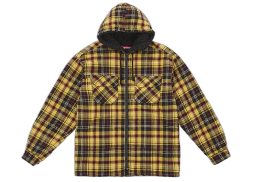 Supreme Lined Zip Up Hooded Flannel Shirt Yellow