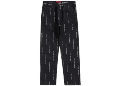 Supreme Logo Stripe Jacquard Regular Jean Black