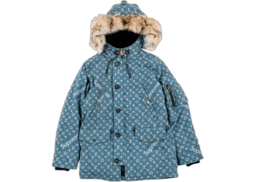 Supreme Louis Vuitton Jacquard Denim N-3B Parka Blue