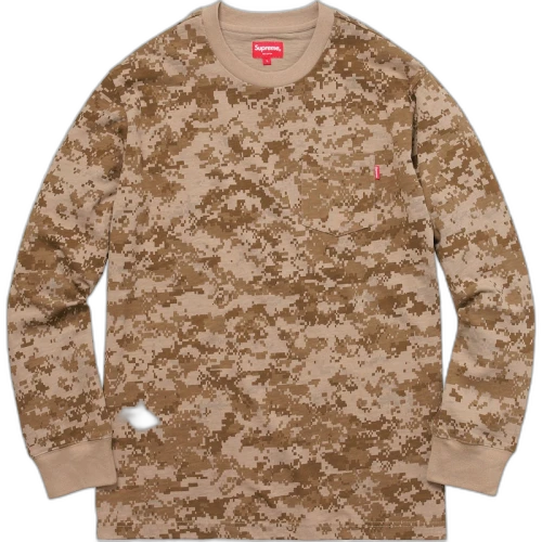 Supreme L/S Pocket Tee Tan Digi Camo