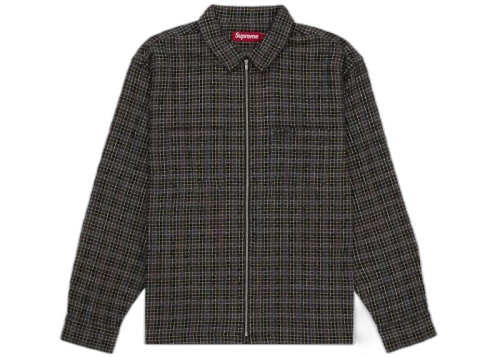Supreme Metallic Plaid Zip Up Shirt Brown