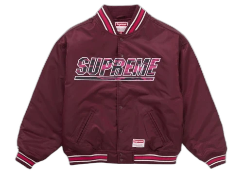Supreme Mitchell & Ness Camo Logo Varsity Jacket Burgundy