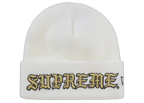 Supreme New Era Old English Beanie White