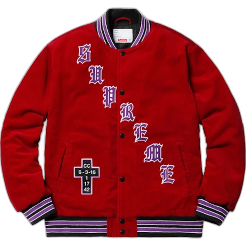 Supreme Old English Corduroy Varsity Jacket Red