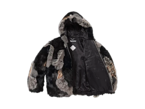 Supreme Patchwork WINDSTOPPER Hooded Faux Fur Jacket Black