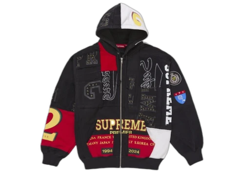 Supreme Patchwork Zip Up Hooded Sweatshirt (SS25) Black