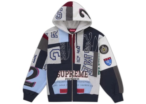Supreme Patchwork Zip Up Hooded Sweatshirt (SS25) Navy