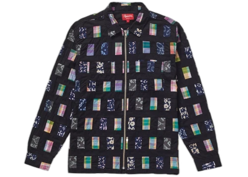 Supreme Patchwork Zip Up Shirt Black