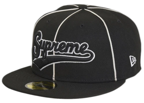 Supreme x New Era Piping Script Logo Cap Black