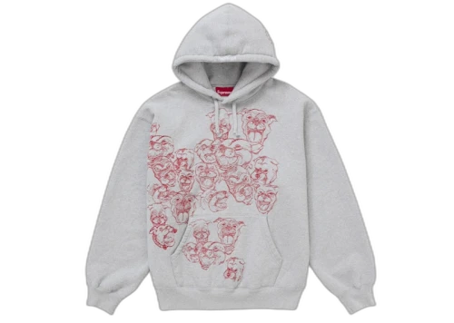 Supreme Pitbulls Embroidered Hooded Sweatshirt Heather Grey