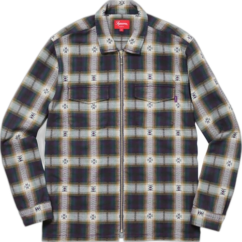 Supreme Plaid Flannel Zip Up Shirt Navy