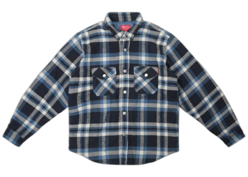 Supreme Quilted Arc Logo Flannel Shirt Navy