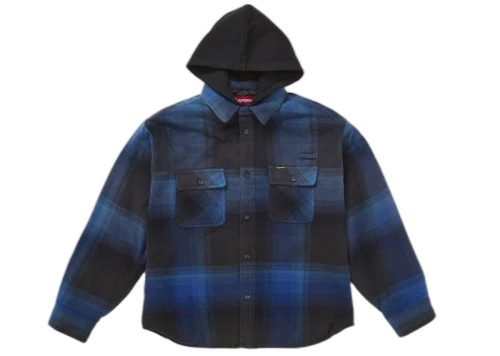 Supreme Quilted Lined Hooded Flannel Shirt Blue Plaid