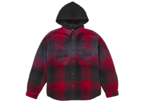 Supreme Quilted Lined Hooded Flannel Shirt Red Plaid