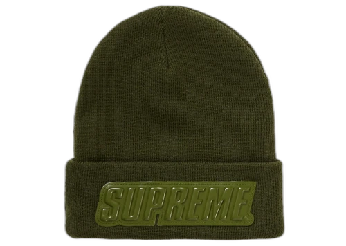 Supreme Raised Patent Logo Beanie Olive