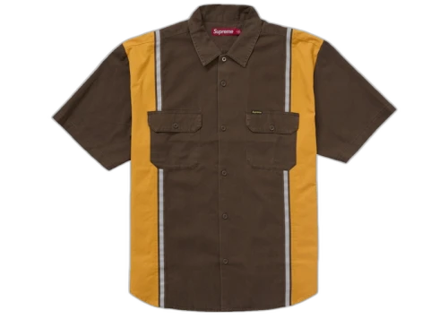 Supreme Reflective Stripe S/S Work Shirt Brown