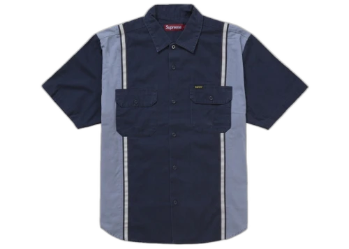 Supreme Reflective Stripe S/S Work Shirt Navy