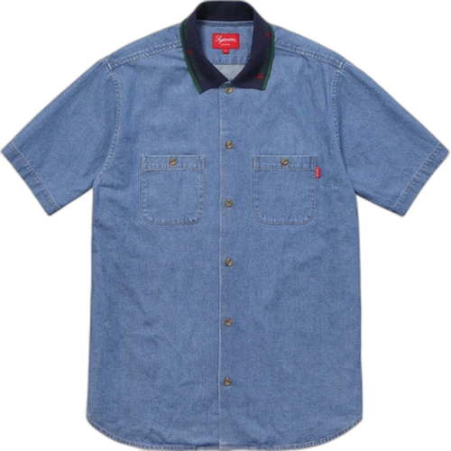 Supreme Rib Collar SS Denim Shirt Blue