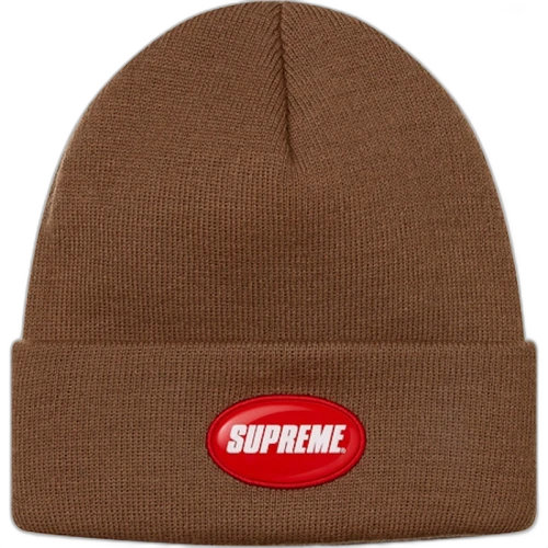 Supreme Rubber Patch Beanie Brown