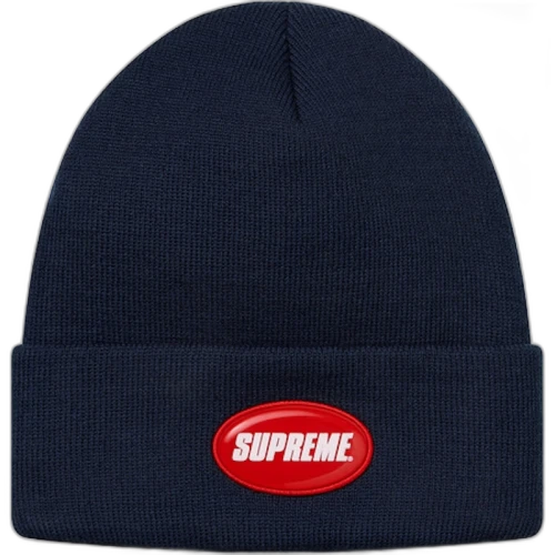 Supreme Rubber Patch Beanie Navy
