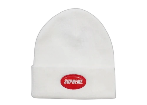 Supreme Rubber Patch Beanie White
