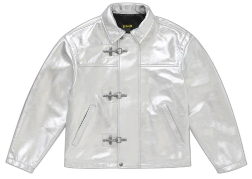 Supreme Schott Leather Clip Jacket Silver
