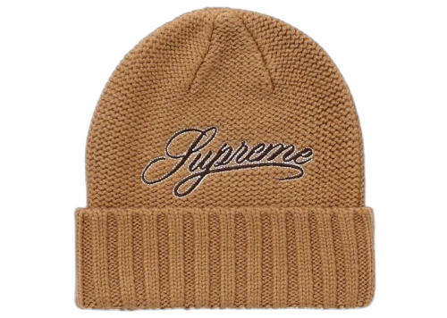 Supreme Script Logo Beanie Tan