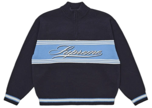 Supreme Script Stripe Half Zip Sweater Navy