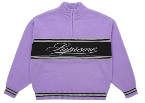 Supreme Script Stripe Half Zip Sweater Purple
