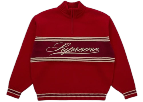 Supreme Script Stripe Half Zip Sweater Red