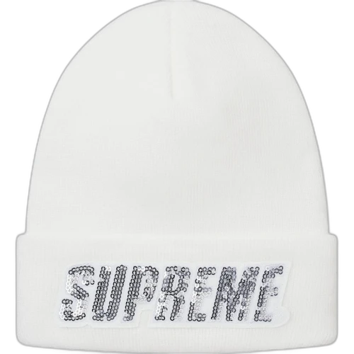 Supreme Sequin Beanie White