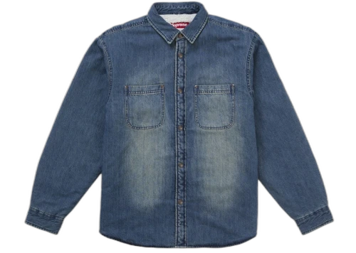 Supreme Shearling Lined Denim Work Shirt Overdyed Blue