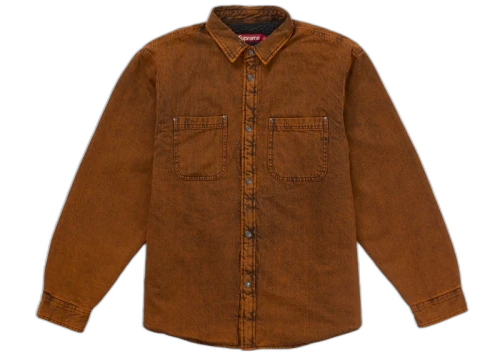 Supreme Shearling Lined Denim Work Shirt Overdyed Orange
