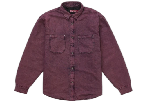 Supreme Shearling Lined Denim Work Shirt Overdyed Red