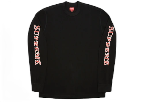 Supreme Sleeve Logo Waffle Thermal Black