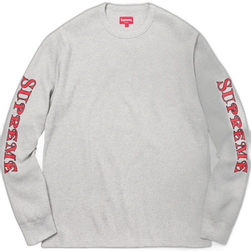 Supreme Sleeve Logo Waffle Thermal Heather Grey