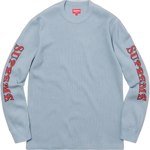 Supreme Sleeve Logo Waffle Thermal Light Blue