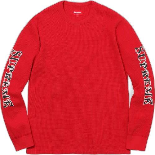 Supreme Sleeve Logo Waffle Thermal Red