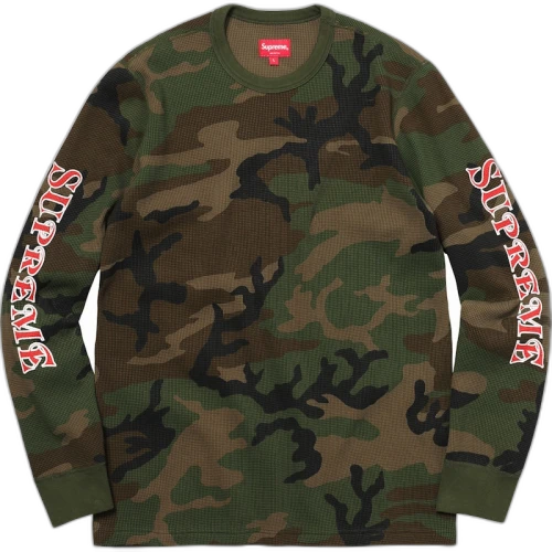 Supreme Sleeve Logo Waffle Thermal Woodland Camo