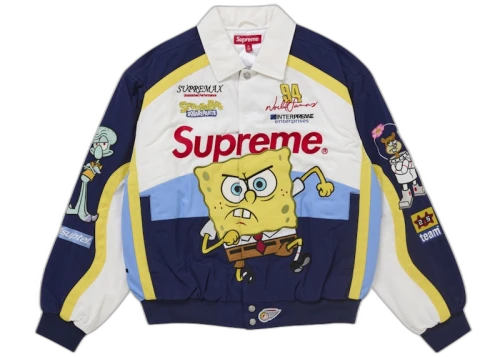 Supreme SpongeBob SquarePants Jeff Hamilton Racing Jacket White