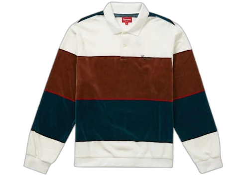 Supreme Stripe Velour L/S Polo White