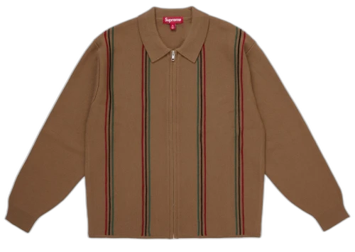 Supreme Stripe Zip Up Polo Sweater Tan