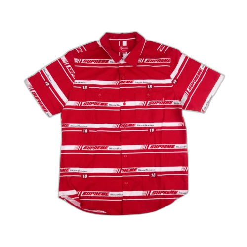 Supreme Striped Racing Work Shirt Red