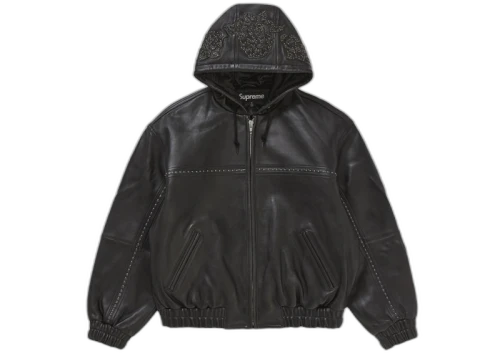 Supreme Studded Hooded Leather Jacket Black