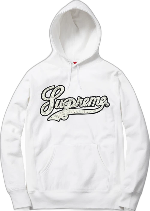 Supreme Studded Leather Script Hooded Sweatshirt Off White