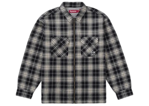 Supreme Thermal Lined Zip Up Flannel Shirt Black