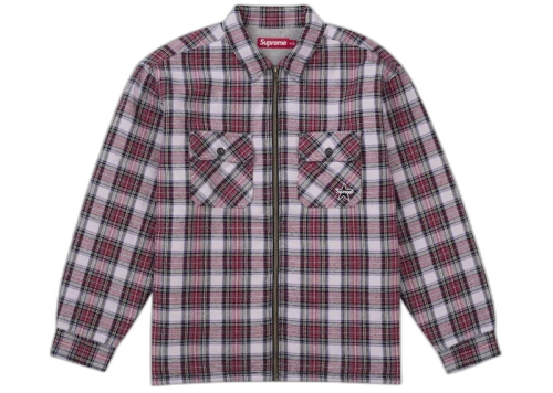Supreme Thermal Lined Zip Up Flannel Shirt Red