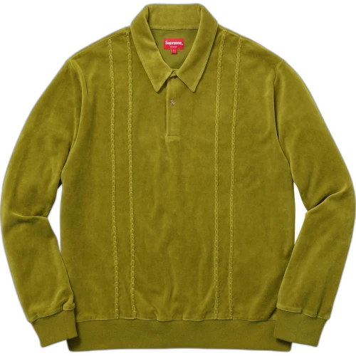 Supreme Velour L/S Polo Pea Green