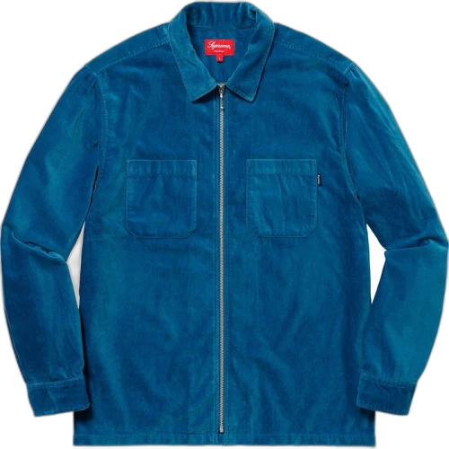 Supreme Velvet Zip Up Shirt Light Navy